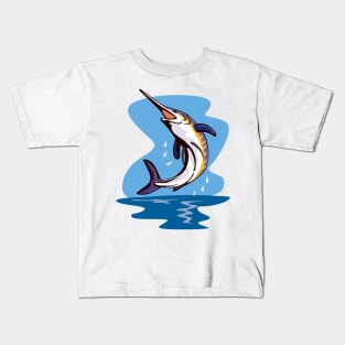 Blue Marlin Fish Jumping Retro Kids T-Shirt